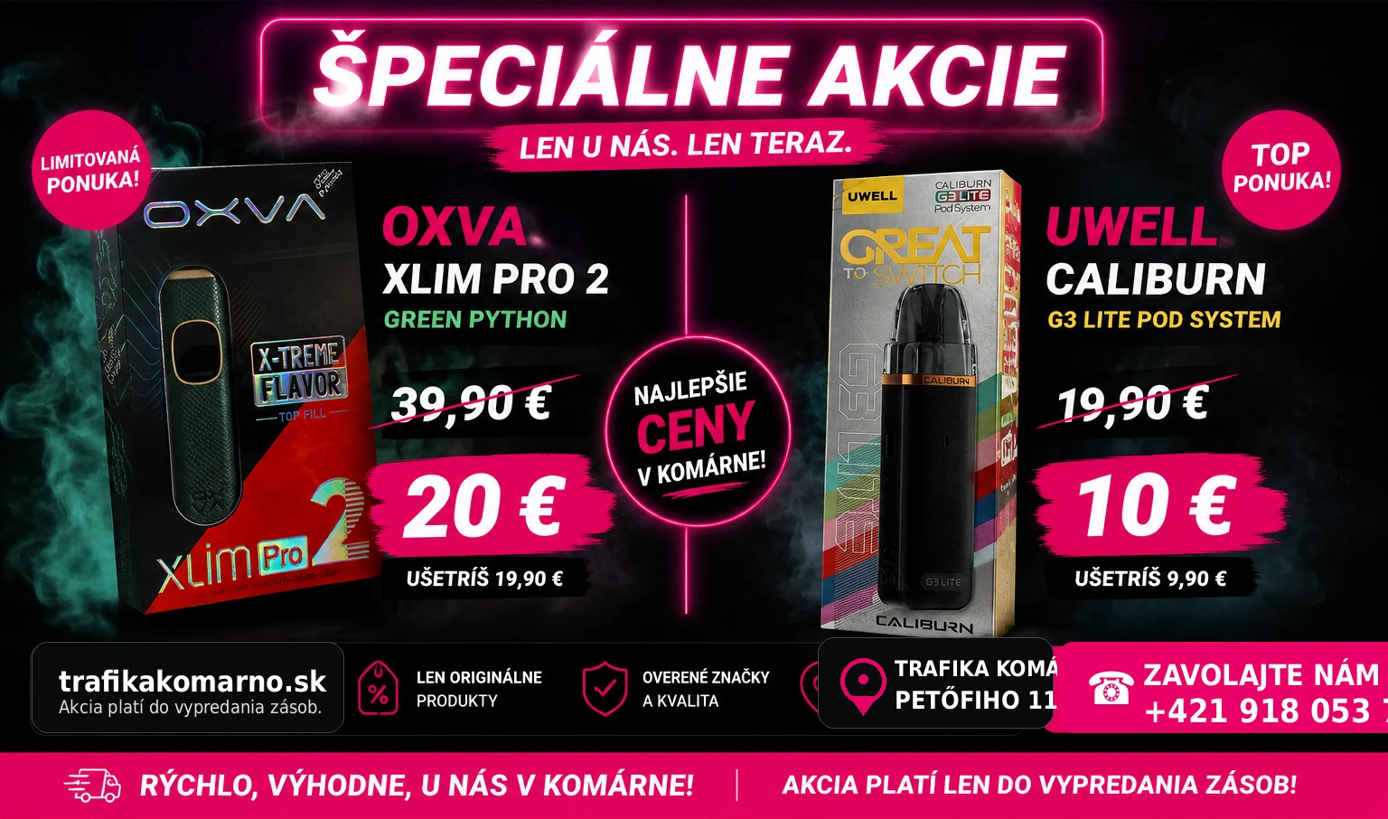 Különleges akciók elektronikus cigarettákra a Trafika Komárno révkomáromi üzletében