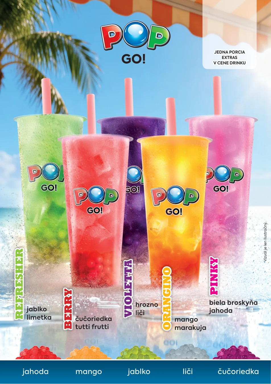POP GO bubble tea príchute a nápojový vizuál
