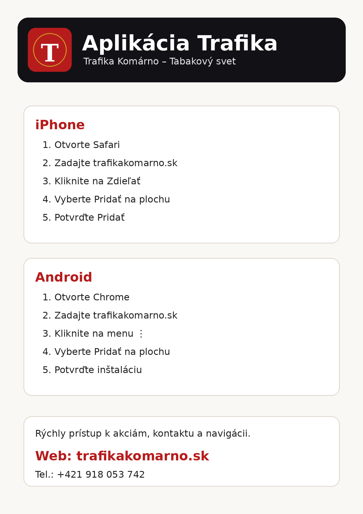 Guide for adding Trafika Komárno app to a phone